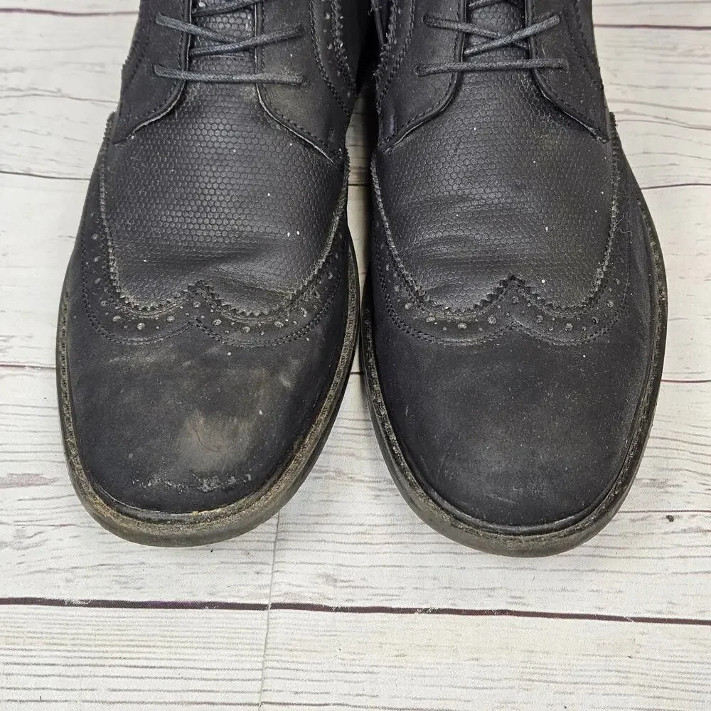Unlisted Men's Black US 10.5 Brogue Lace Up Side Zip Wingtoe Boots Synthetic